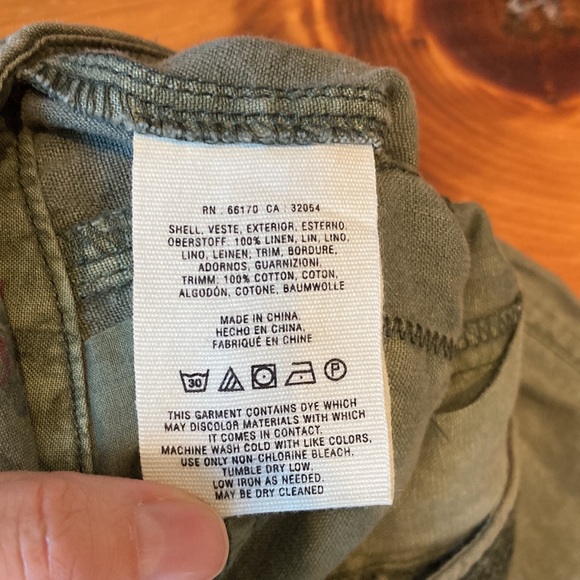 HEI HEI Petite 25P Washed Army Green Roll Cuff Crochet Pants 100% Linen Anthro - Picture 9 of 10